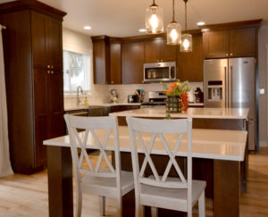 Transitional Kitchen with Hanging Lights