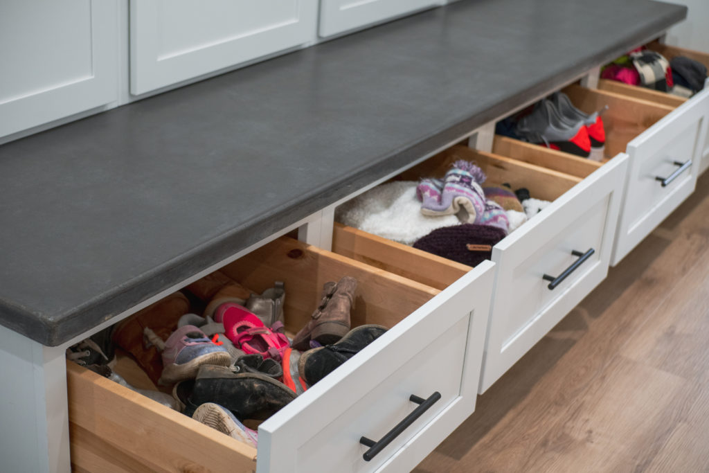 bench with shoe storage cabinets underneath